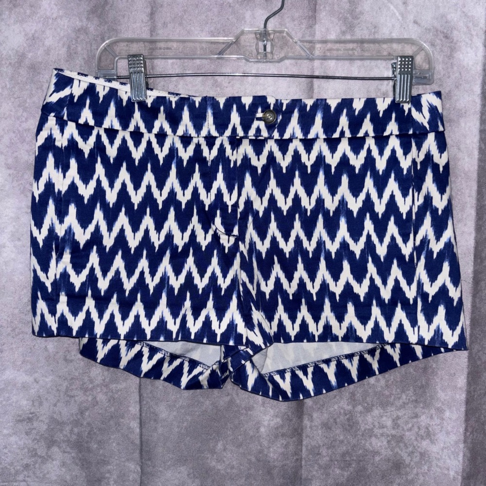 J Crew Womens Size 6 Blue White Ikat Chevron Stretch‎ Shorts Preppy Summer